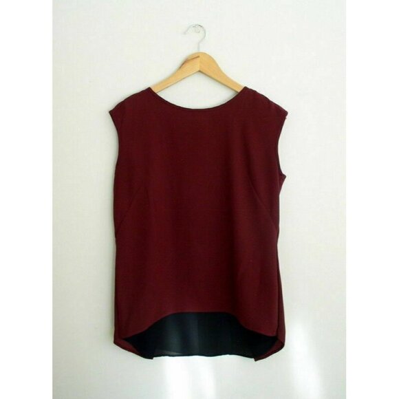Ann Taylor Womens Split Back Top Merlot Red Black - Picture 1 of 3